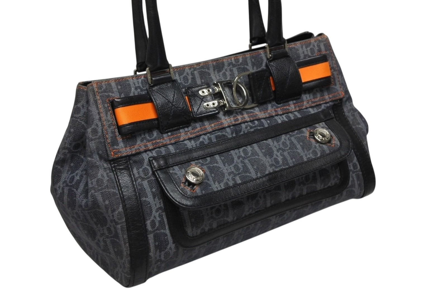 Dior Flight Line Trotter Handbag Denim Leather Navy Black Silver — view 4