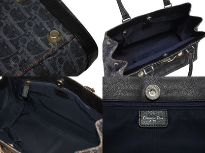 Dior Flight Line Trotter Handbag Denim Leather Navy Black Silver — view 8