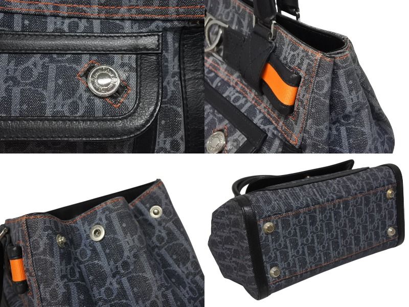 Dior Flight Line Trotter Handbag Denim Leather Navy Black Silver — view 6