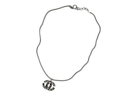 Chanel Rhinestone CC Logo Necklace 01 Silver