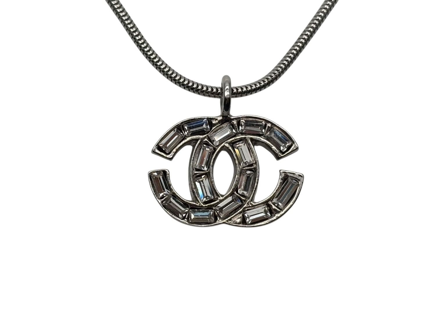 Chanel Rhinestone CC Logo Necklace 01 Silver — view 2