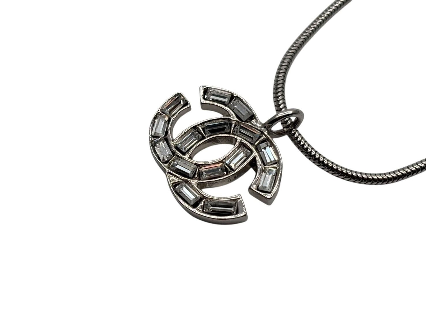 Chanel Rhinestone CC Logo Necklace 01 Silver — view 3