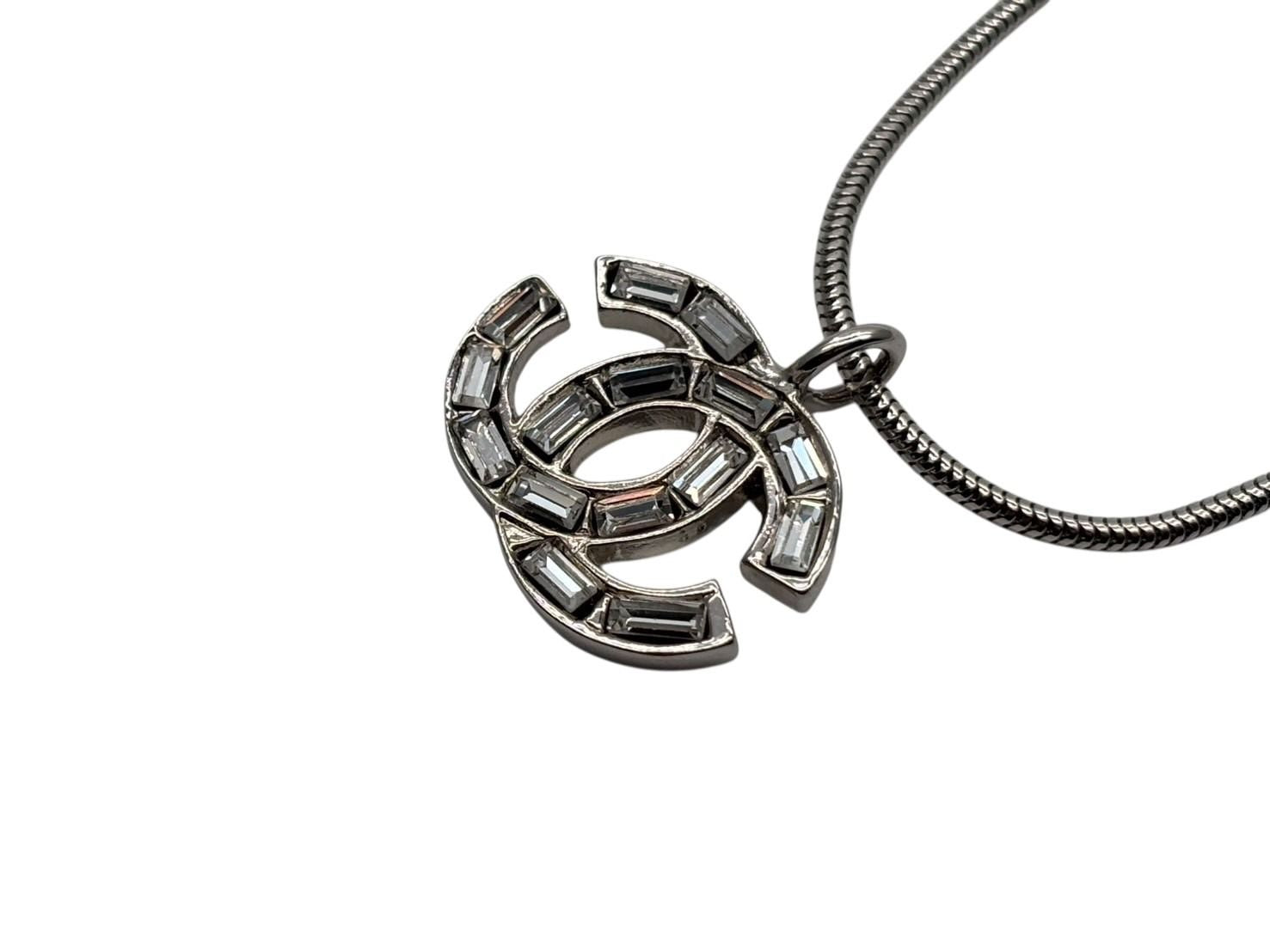 Chanel Rhinestone CC Logo Necklace 01 Silver — view 3