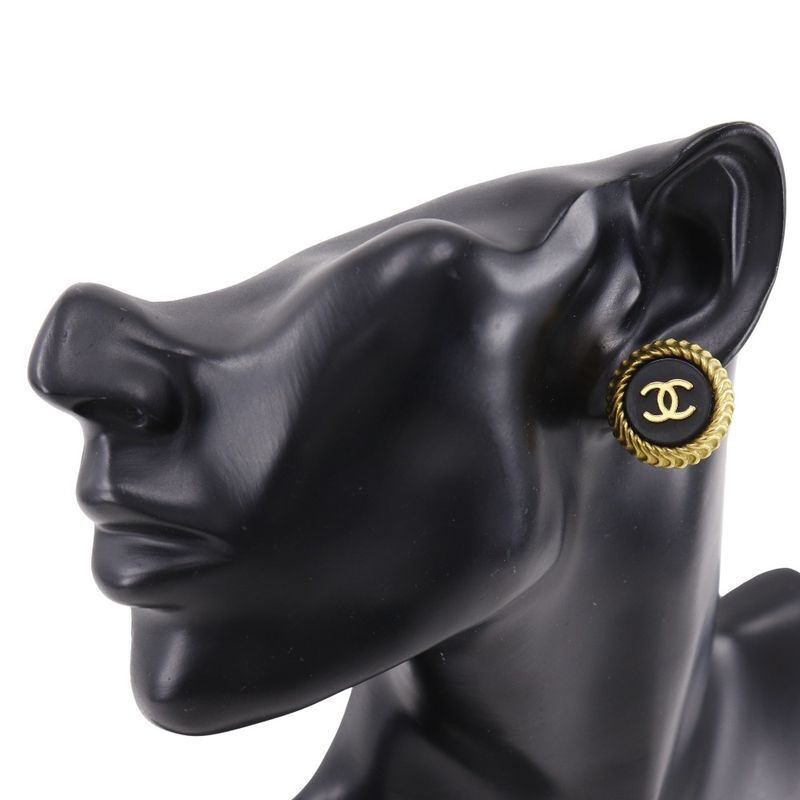 Chanel CC Logo Vintage Gold Plated Black 95C Earrings