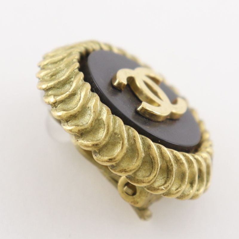 Chanel CC Logo Vintage Gold Plated Black 95C Earrings