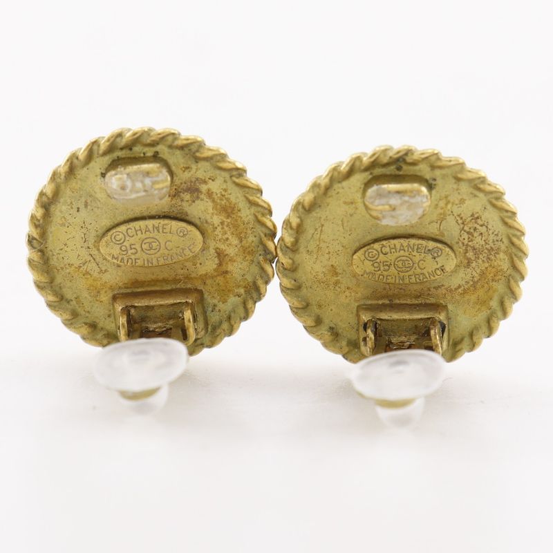 Chanel CC Logo Vintage Gold Plated Black 95C Earrings