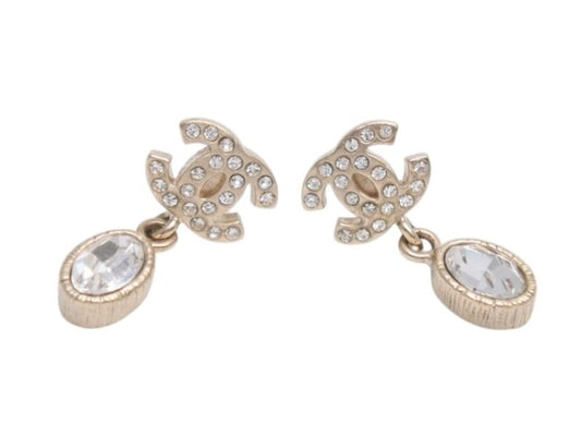 Chanel 09A CC Logo Drop Earrings Dangle 09 Metal Rhinestone Silver