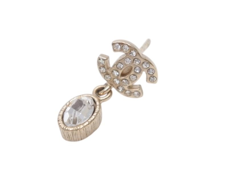 Chanel 09A CC Logo Drop Earrings Dangle 09 Metal Rhinestone Silver — view 3
