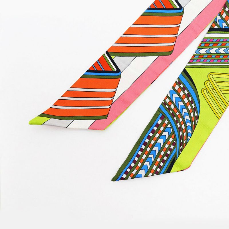 Hermes Twilly Belt Pattern Green Multicolor Silk Scarf