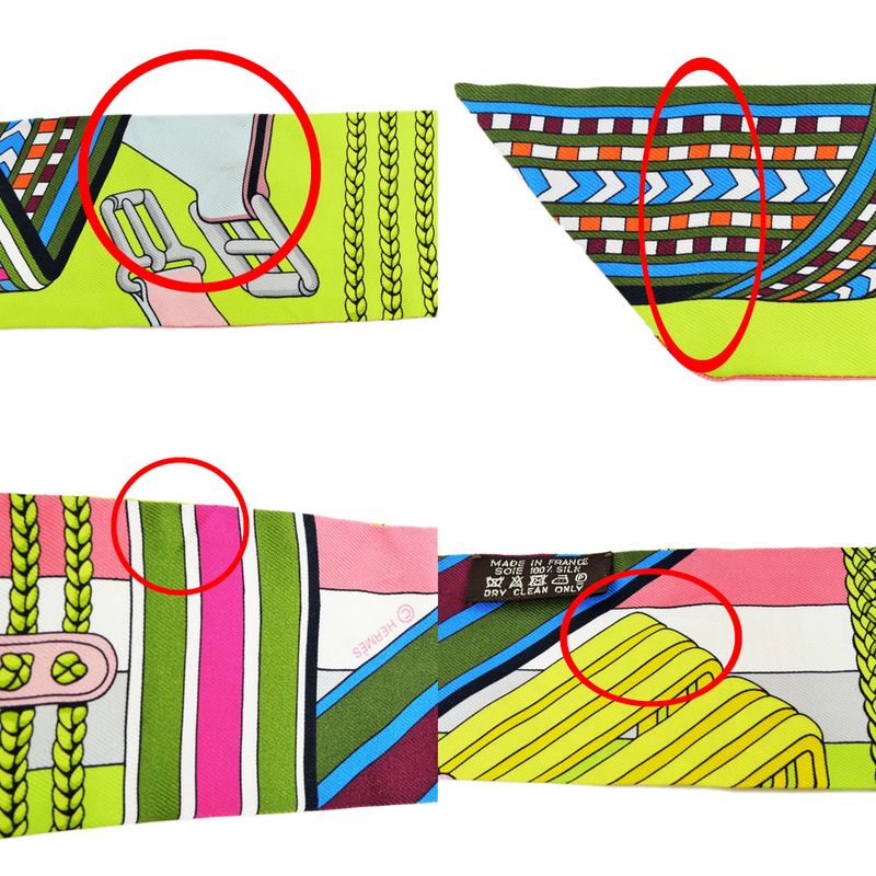 Hermes Twilly Belt Pattern Green Multicolor Silk Scarf