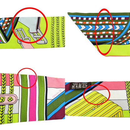 Hermes Twilly Belt Pattern Green Multicolor Silk Scarf