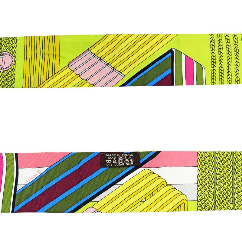 Hermes Twilly Belt Pattern Green Multicolor Silk Scarf
