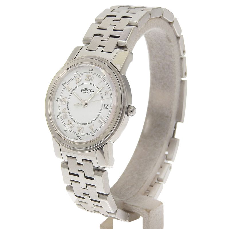 Hermes Carrick Stainless Steel Quartz Analog Display White Dial Watch