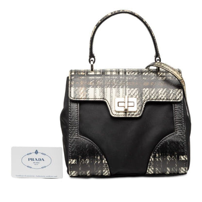 Prada Check Crossbody 2-Way Shoulder Bag Black