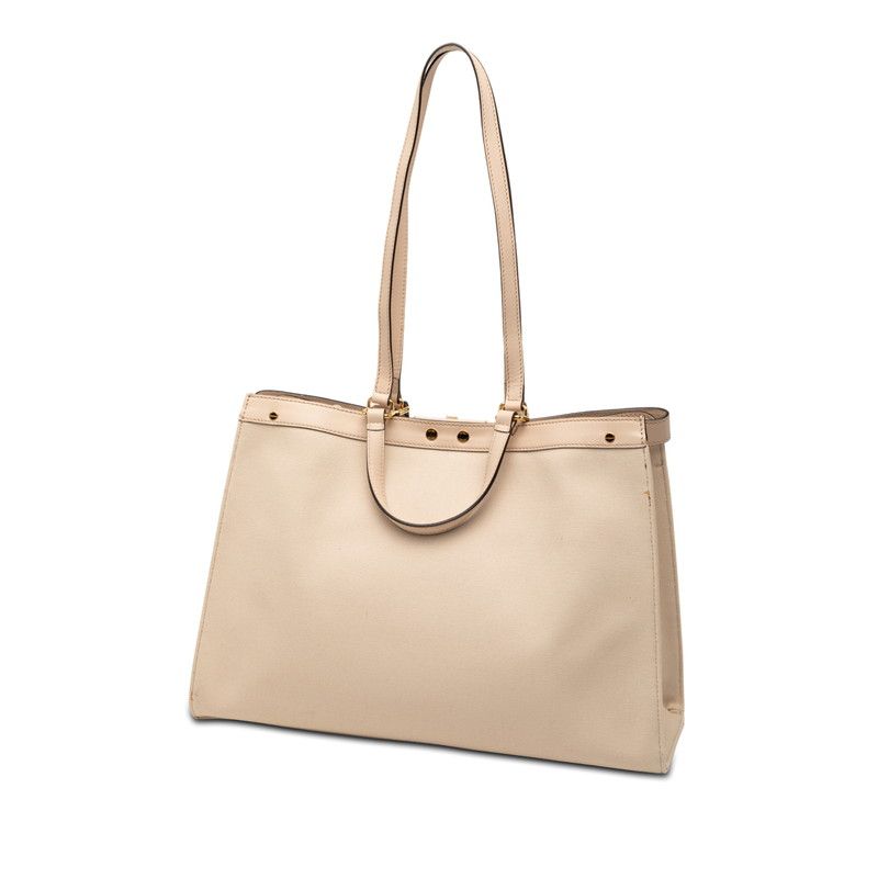 Fendi Zucca Peekaboo Shoulder Bag Beige Canvas Leather
