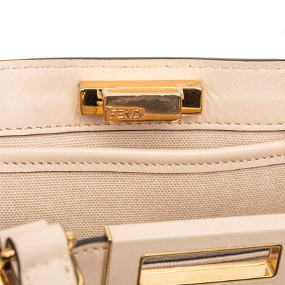 Fendi Zucca Peekaboo Shoulder Bag Beige Canvas Leather