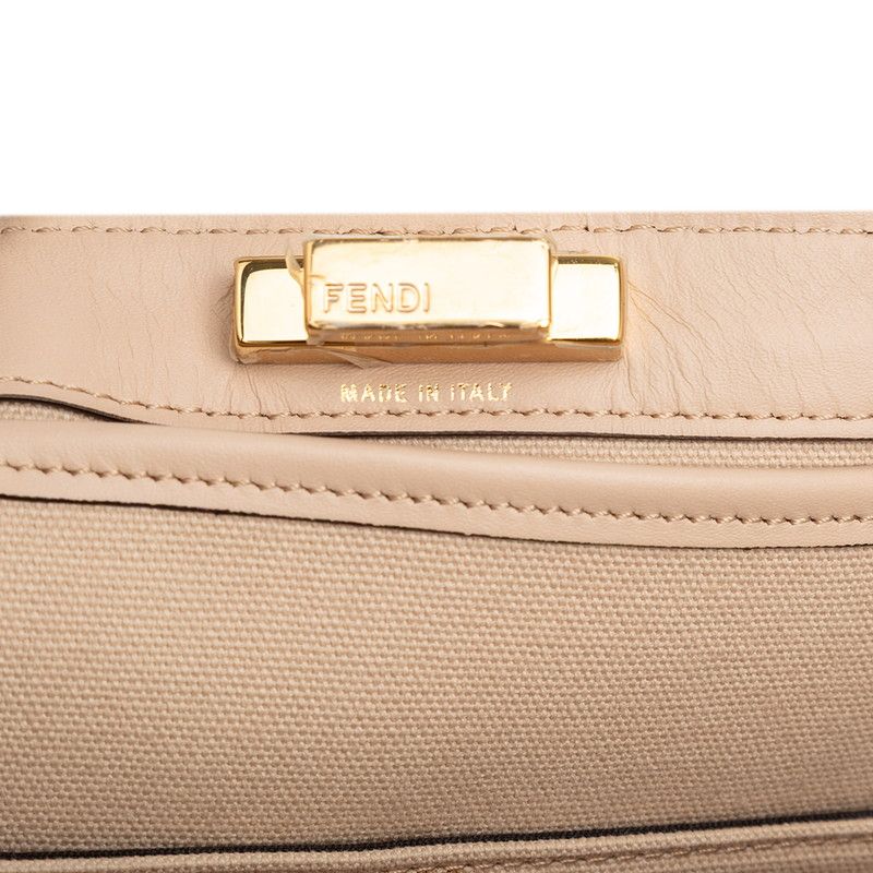 Fendi Zucca Peekaboo Shoulder Bag Beige Canvas Leather