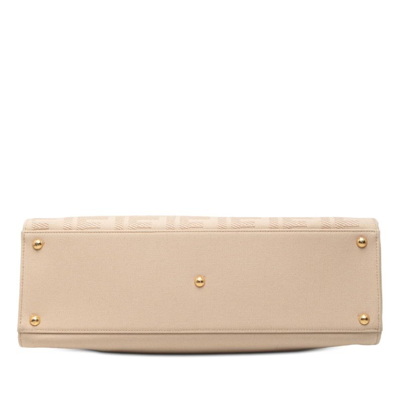 Fendi Zucca Peekaboo Shoulder Bag Beige Canvas Leather