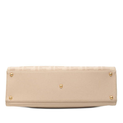 Fendi Zucca Peekaboo Shoulder Bag Beige Canvas Leather