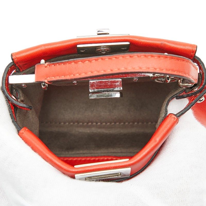 Fendi Micro Peekaboo Flower Motif Shoulder Bag Pochette 2-Way Red