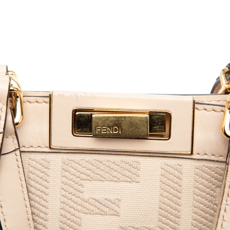 Fendi Zucca Peekaboo Ext Tote Shoulder Bag Pink Canvas Leather