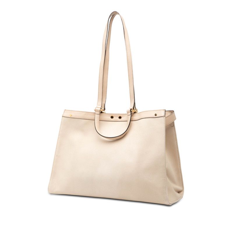 Fendi Zucca Peekaboo Ext Tote Shoulder Bag Pink Canvas Leather