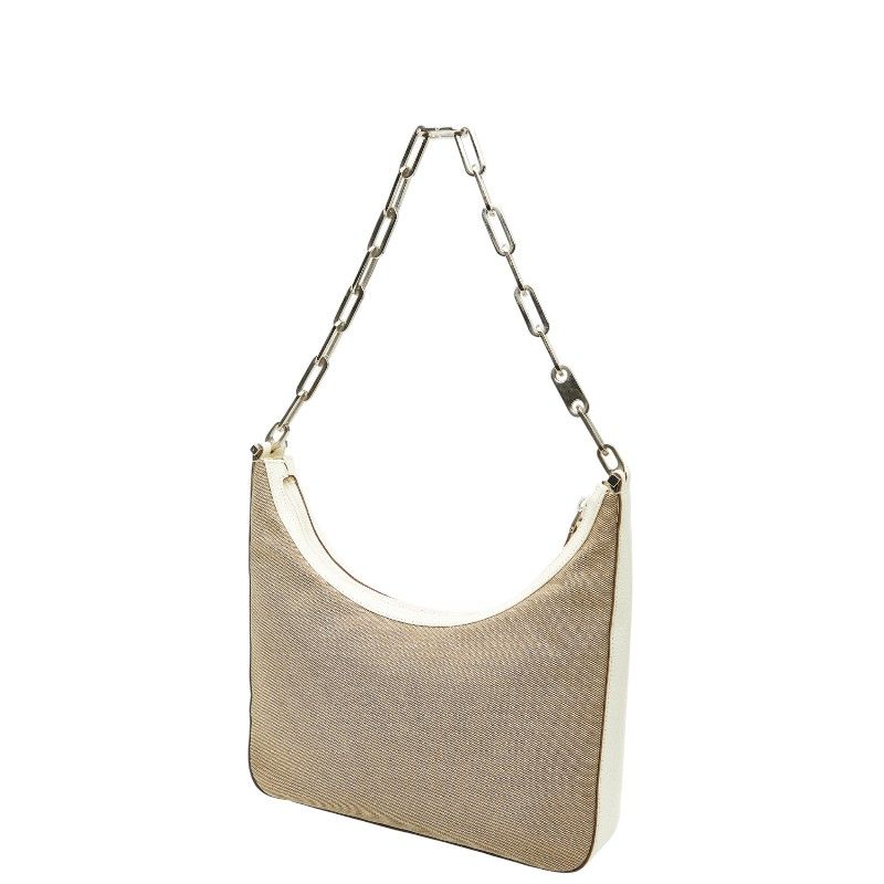 Gucci Chain One Shoulder Bag 001 Beige White Canvas Leather