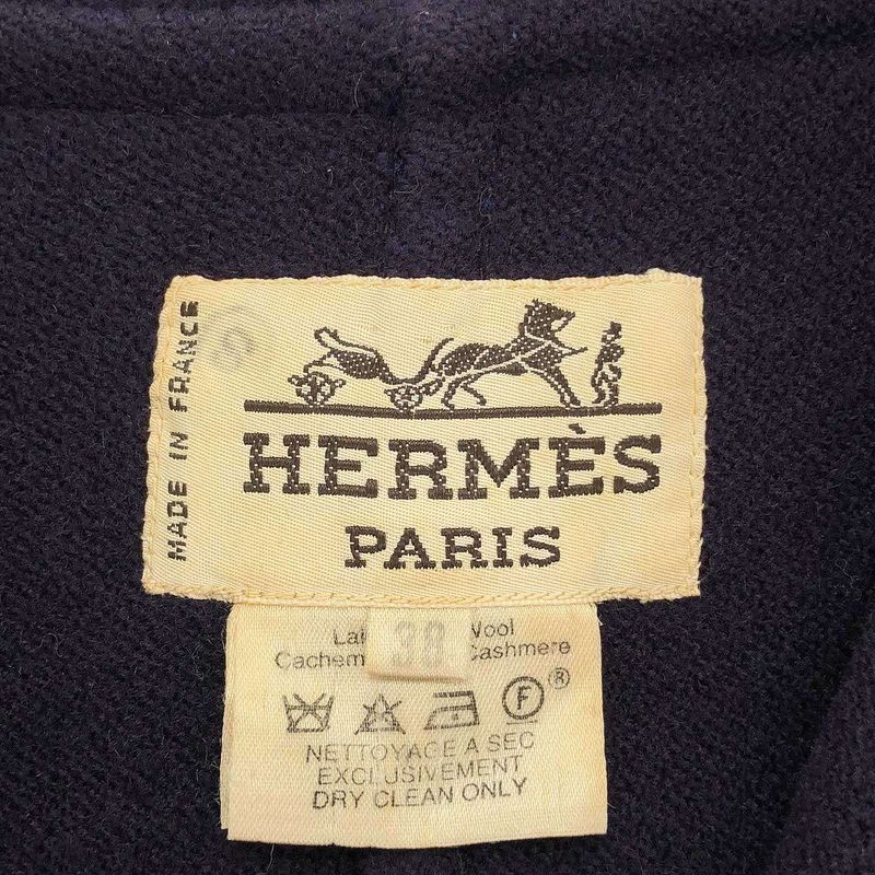 Hermes Glenan Wool Cashmere Duffel Coat Blue 38