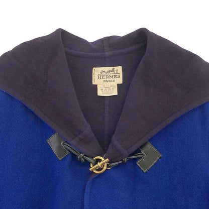 Hermes Glenan Wool Cashmere Duffel Coat Blue 38