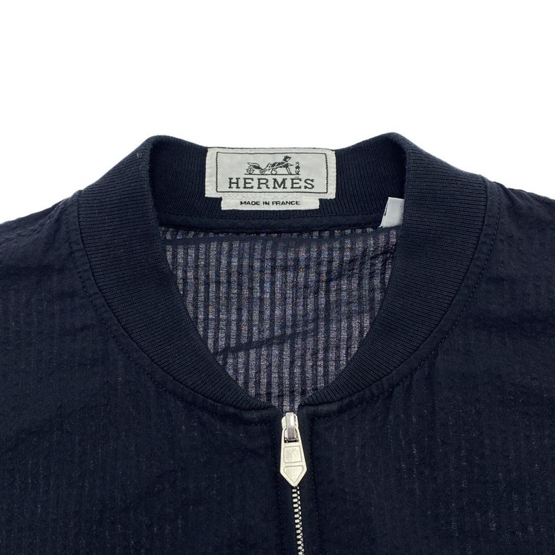 Hermes Zip Up Seersucker Jacket Navy 37