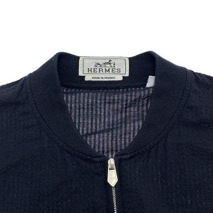 Hermes Zip Up Seersucker Jacket Navy 37