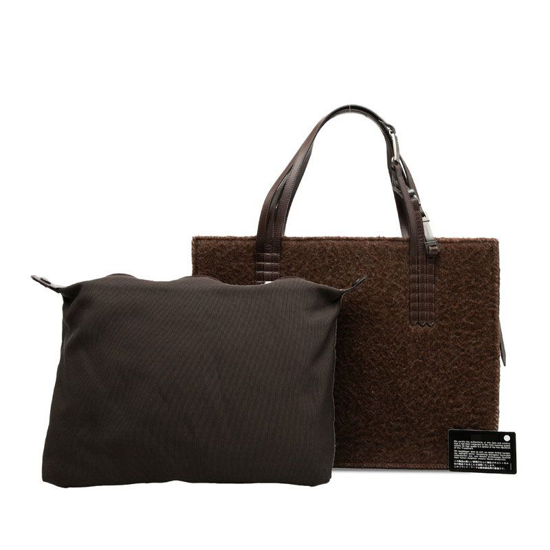 Chanel Logo Tote Shoulder Bag Brown Boa Leather