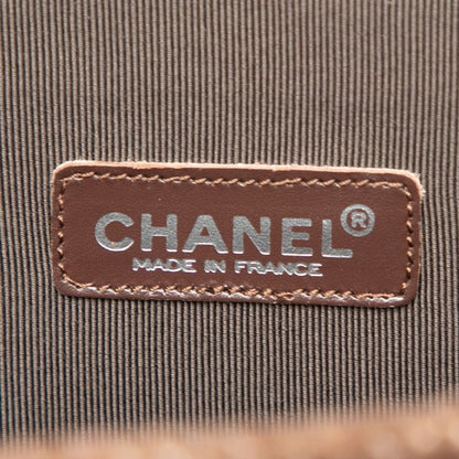 Chanel Logo Tote Shoulder Bag Brown Boa Leather
