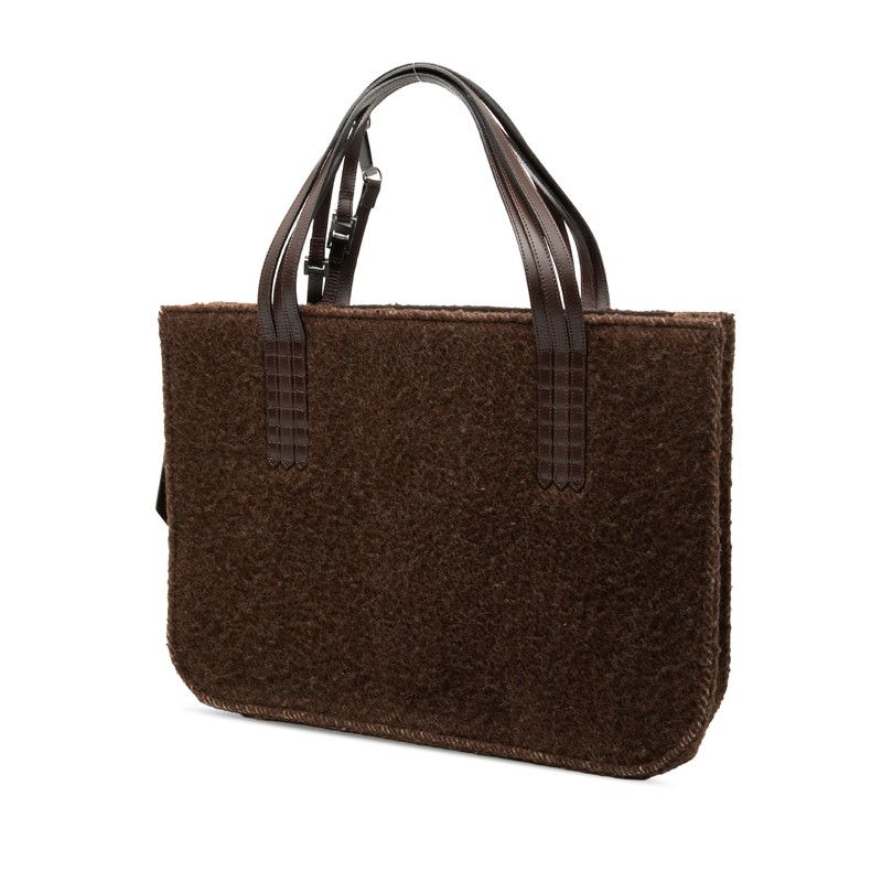 Chanel Logo Tote Shoulder Bag Brown Boa Leather