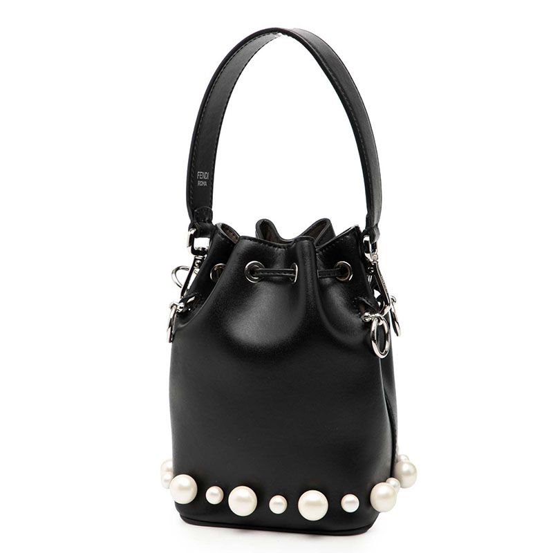 Fendi Mini Montresor Black Leather Faux Pearl