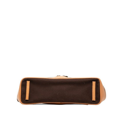 Prada Logo Shoulder Bag Brown Canvas Leather