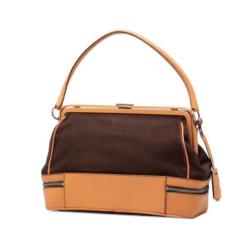 Prada Logo Shoulder Bag Brown Canvas Leather