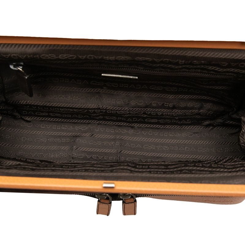 Prada Logo Shoulder Bag Brown Canvas Leather