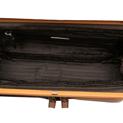 Prada Logo Shoulder Bag Brown Canvas Leather