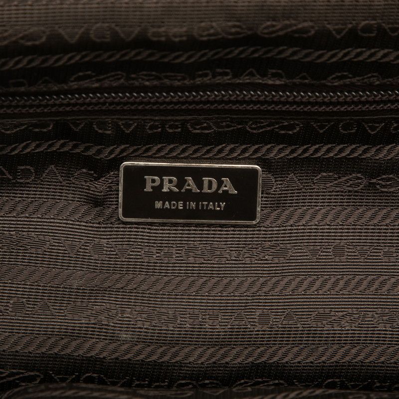 Prada Logo Shoulder Bag Brown Canvas Leather