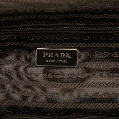 Prada Logo Shoulder Bag Brown Canvas Leather