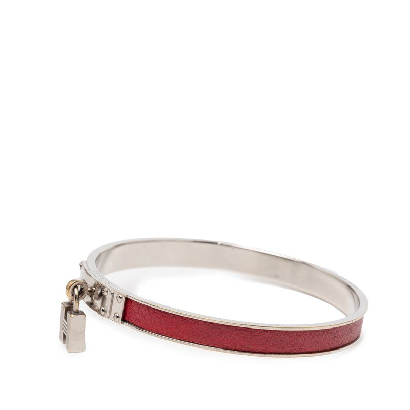 Hermes Kelly Cadena Bangle Bracelet Silver Red Metal Leather