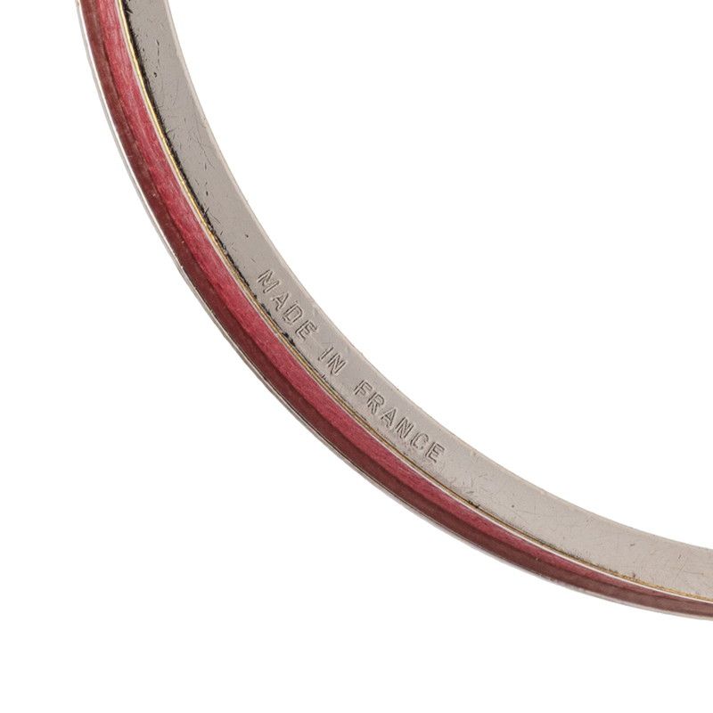Hermes Kelly Cadena Bangle Bracelet Silver Red Metal Leather