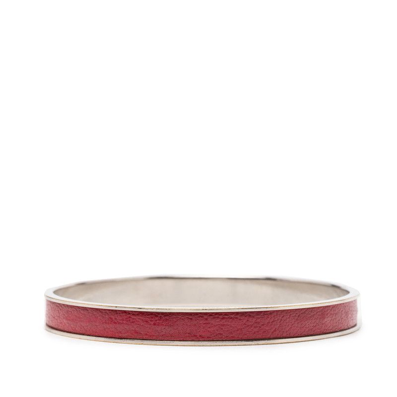 Hermes Kelly Cadena Bangle Bracelet Silver Red Metal Leather