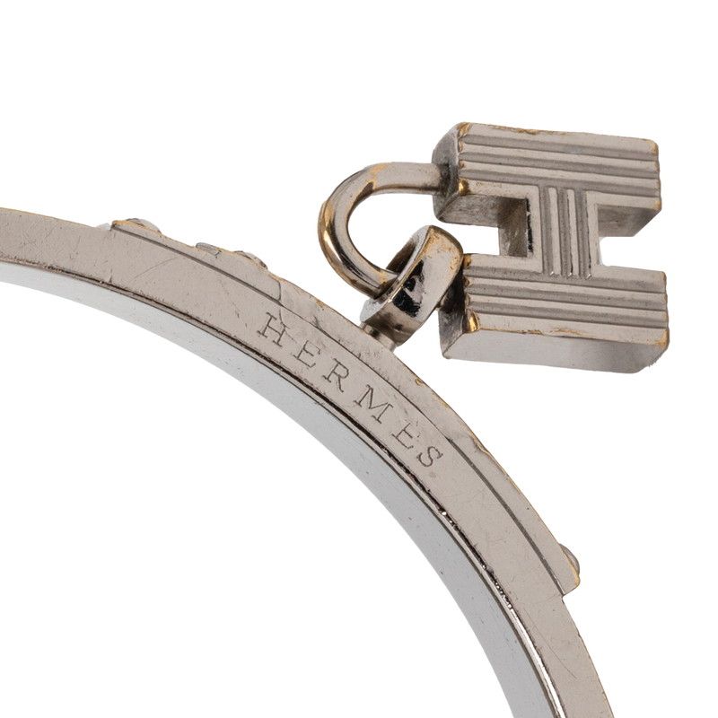 Hermes Kelly Cadena Bangle Bracelet Silver Red Metal Leather