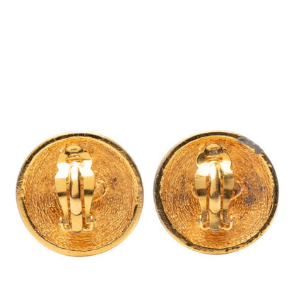 Chanel CC Logo Round Gold Plated Earrings