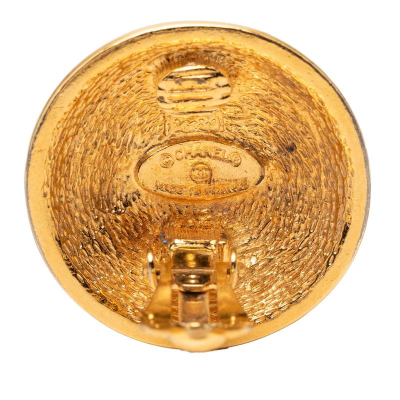 Chanel CC Logo Round Gold Plated Earrings