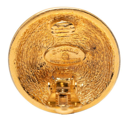 Chanel CC Logo Round Gold Plated Earrings
