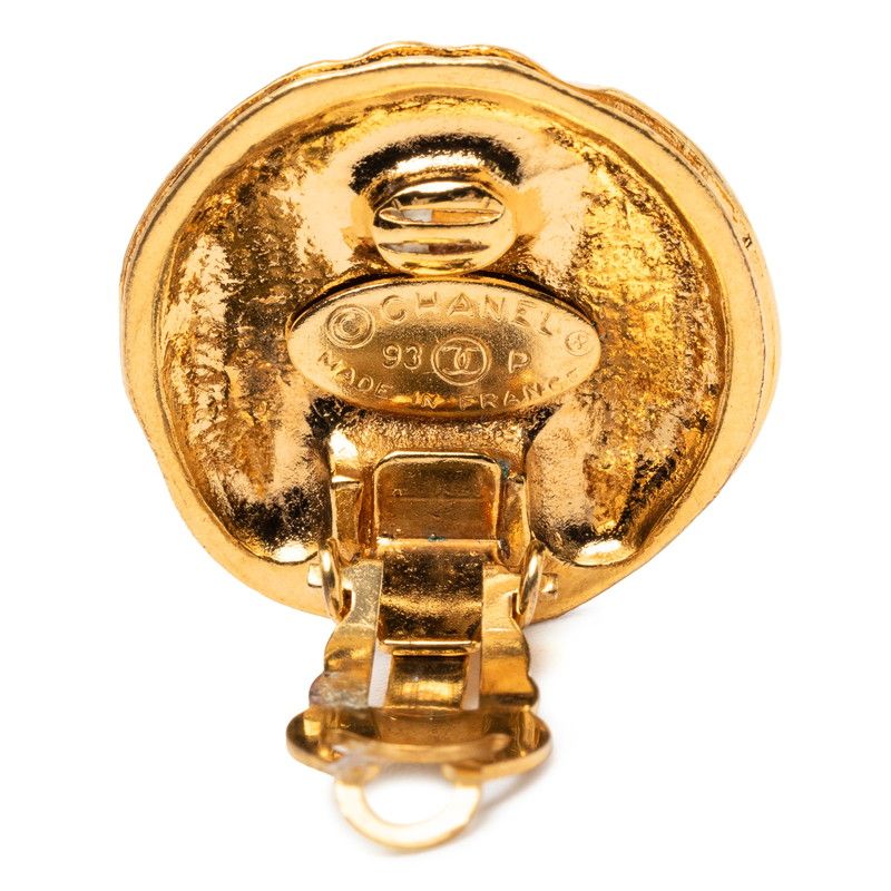 Chanel Vintage CC Logo Round Gold Plated Earrings