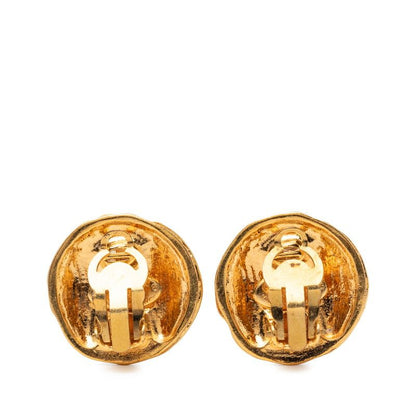 Chanel Vintage CC Logo Round Gold Plated Earrings